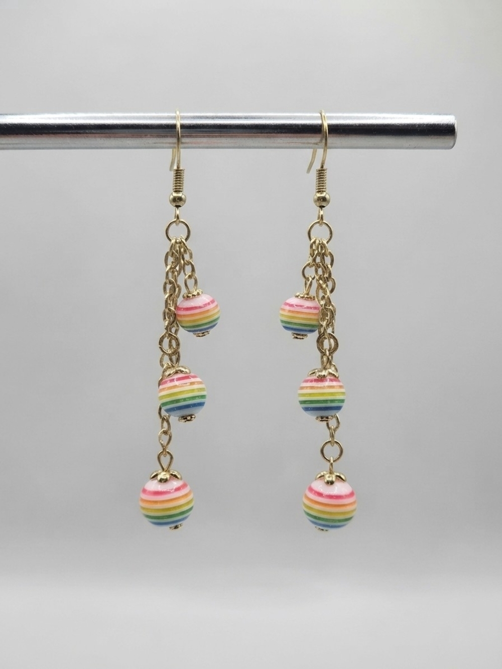 NEW Rainbow Striped Gold Chain Drop Earrings (0226)